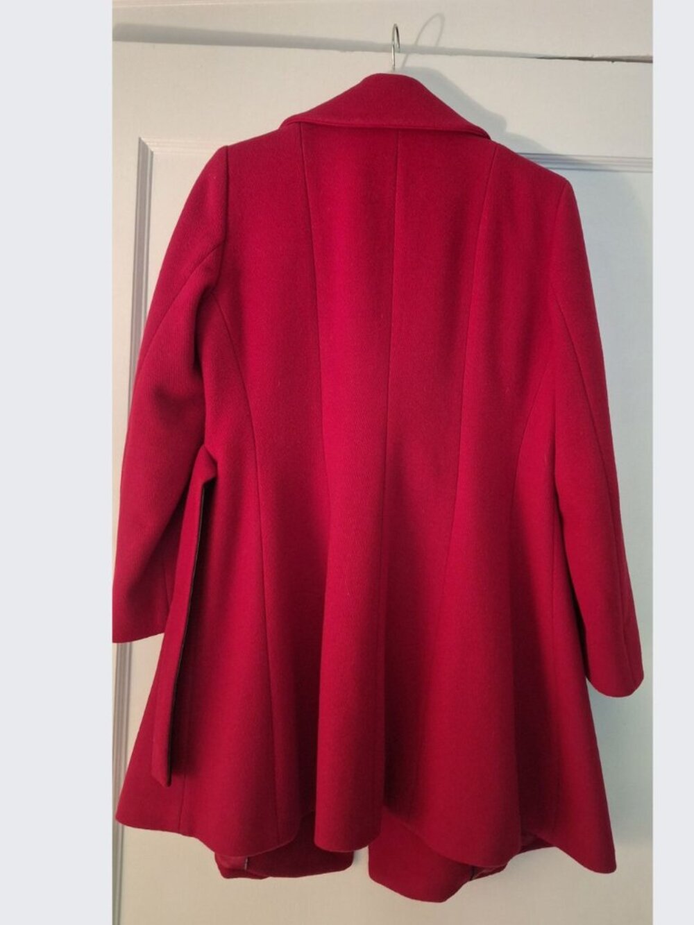 Trina Turk Red Lambswool Wrap Coat with Faux Leather Wrap Belt - Picture 2 of 3